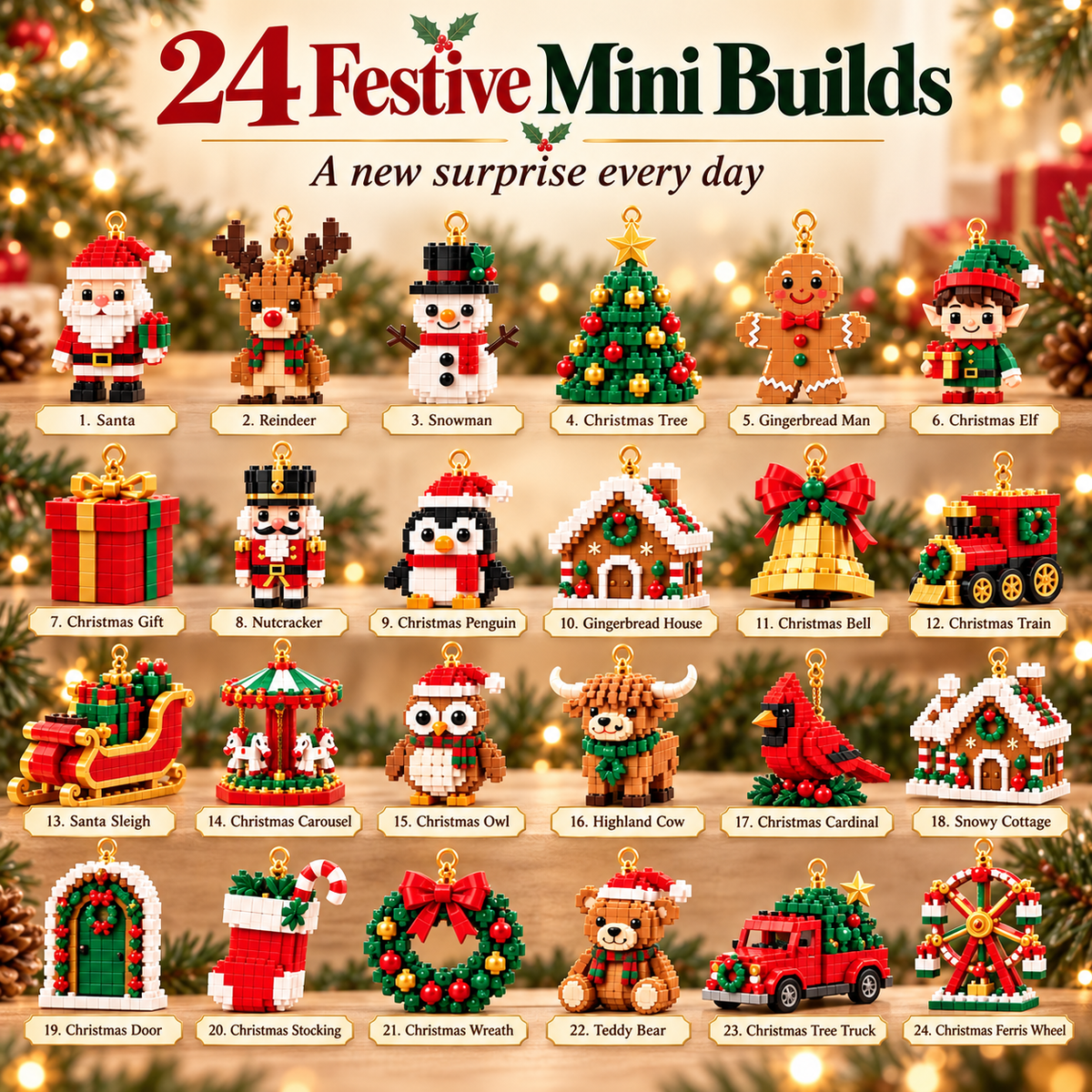 Christmas Building Block Advent Calendar – 24 Mini Ornaments