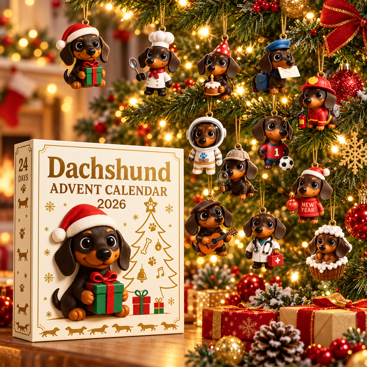 Dachshund Advent Calendar – 24 Acrylic Ornaments